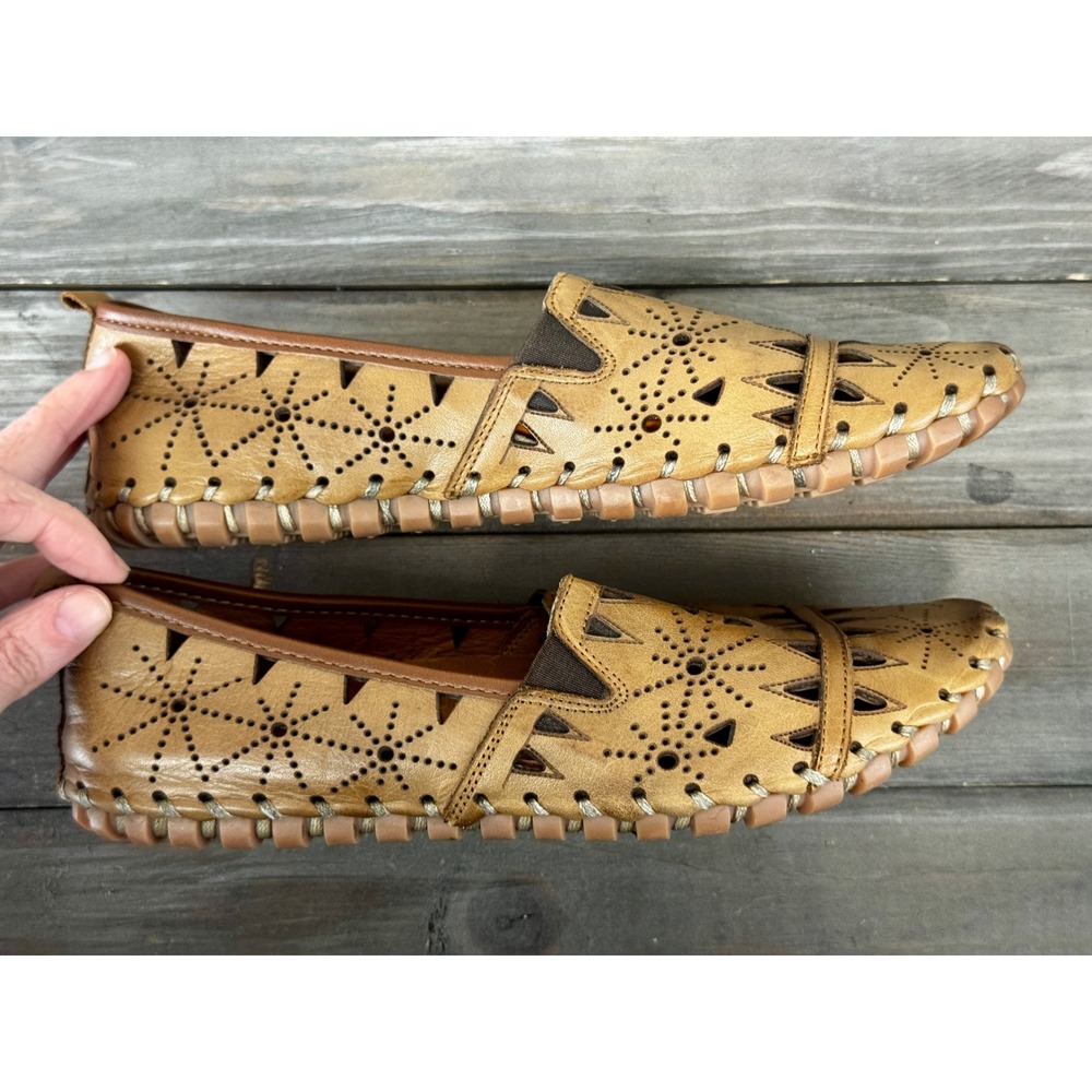 Spring Step Fusaro Tan Leather Laser Cut Perforated Loafer Shoe 7.5 - 8 - Picture 10 of 13